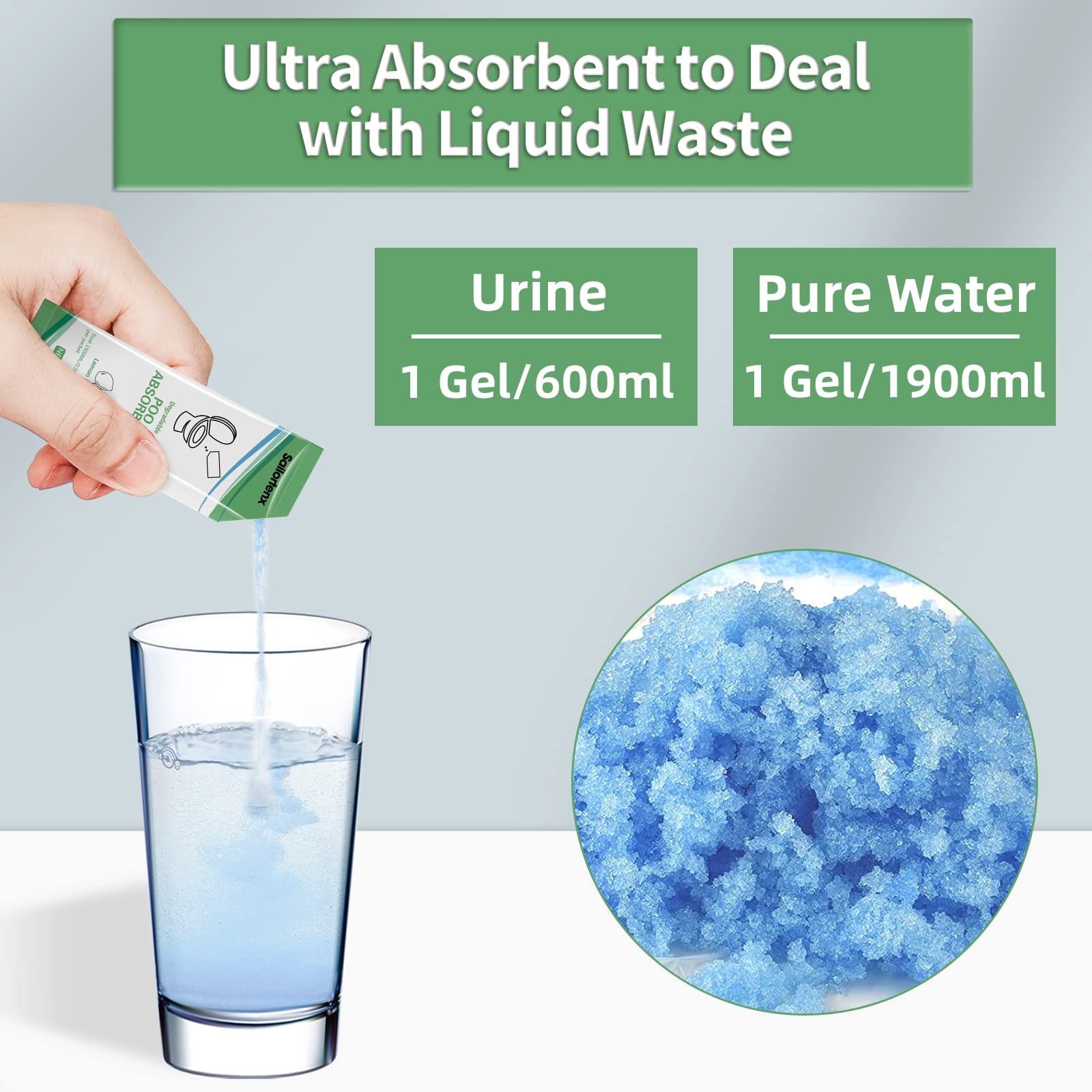 30 Pack Poo Absorbent For Portable Toilet, Camping Toilet Chemicals, Eco Degradable Absorbent Gel Liquid Waste Gelling And Deodo