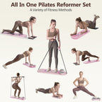 Foldable Pilates Reformer Board for at Home Workout, Pilates Board with Resistance Bands & Timer, Multifunctional Home Pilates E