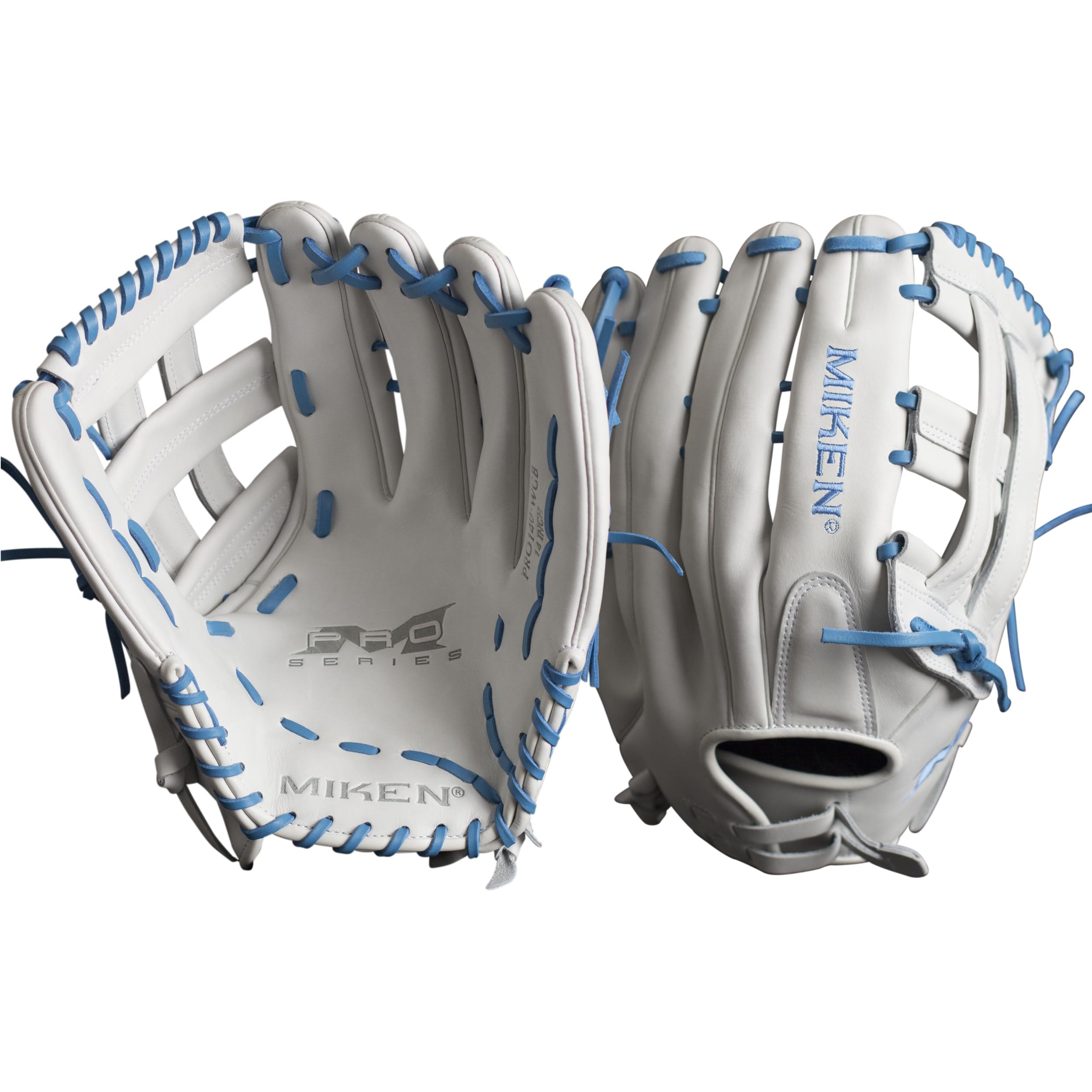 Miken | PRO Series Slowpitch Softball Glove | 13.5 | RHT | White/Columbia Blue