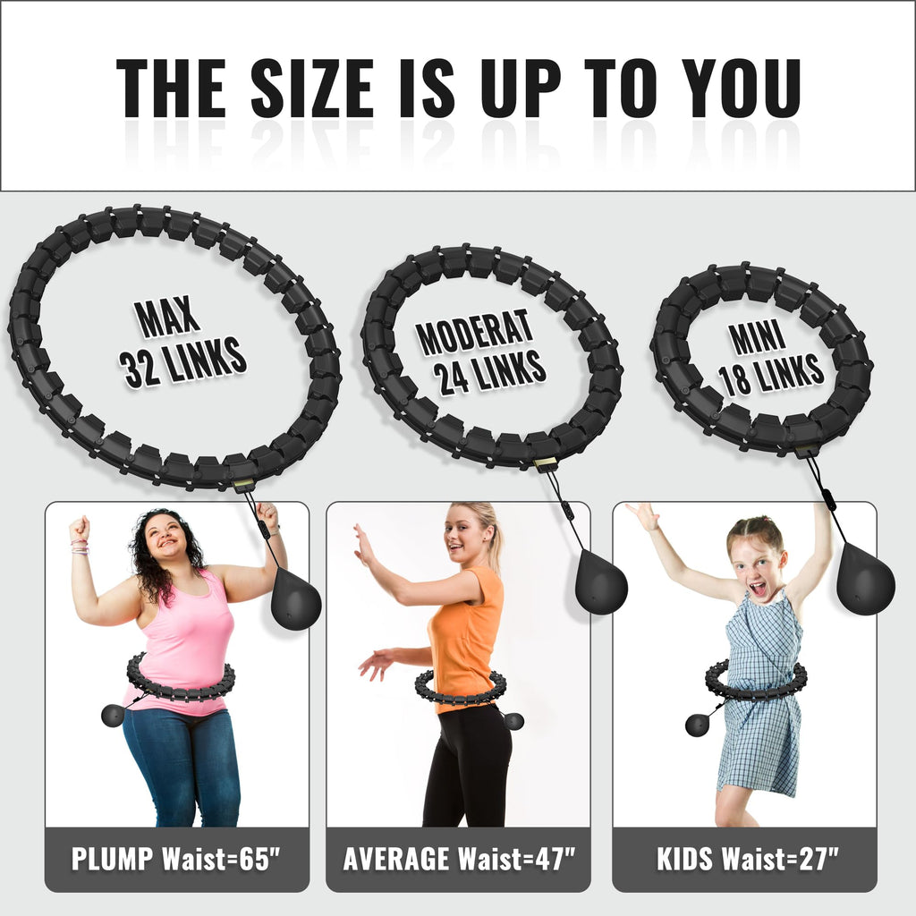 Plus Size Silent Weighted Hula Infinity Fitness Detachable Hoops 65-Inch 32 Knot, Smart Noiseless Infinity Hula For Women, 2-In-