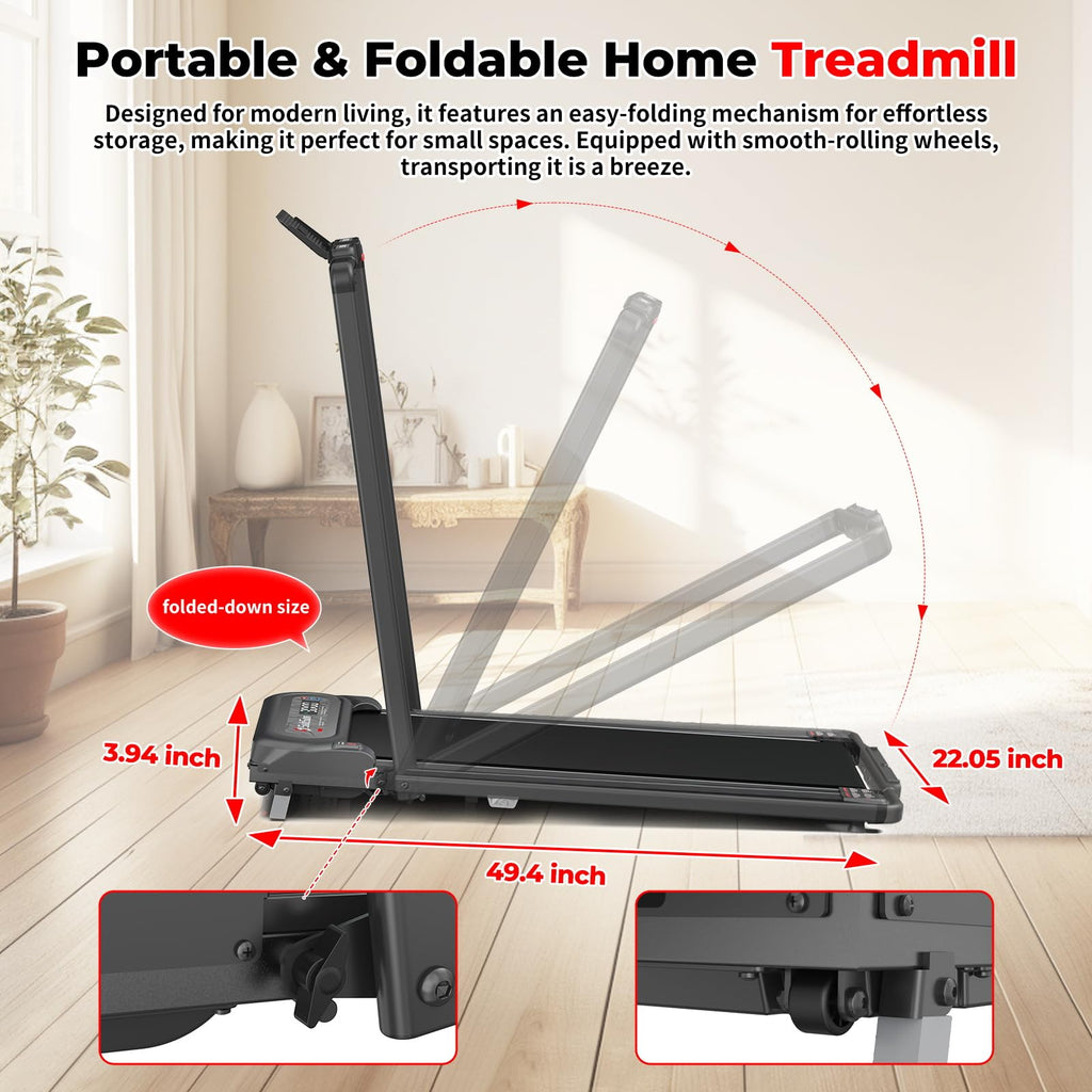 Subsun 2 In 1 Folding Treadmill, Walking Pad With Handle Bar, Under Desk Treadmill With 265 Lbs Capacity For Office, Remote Cont