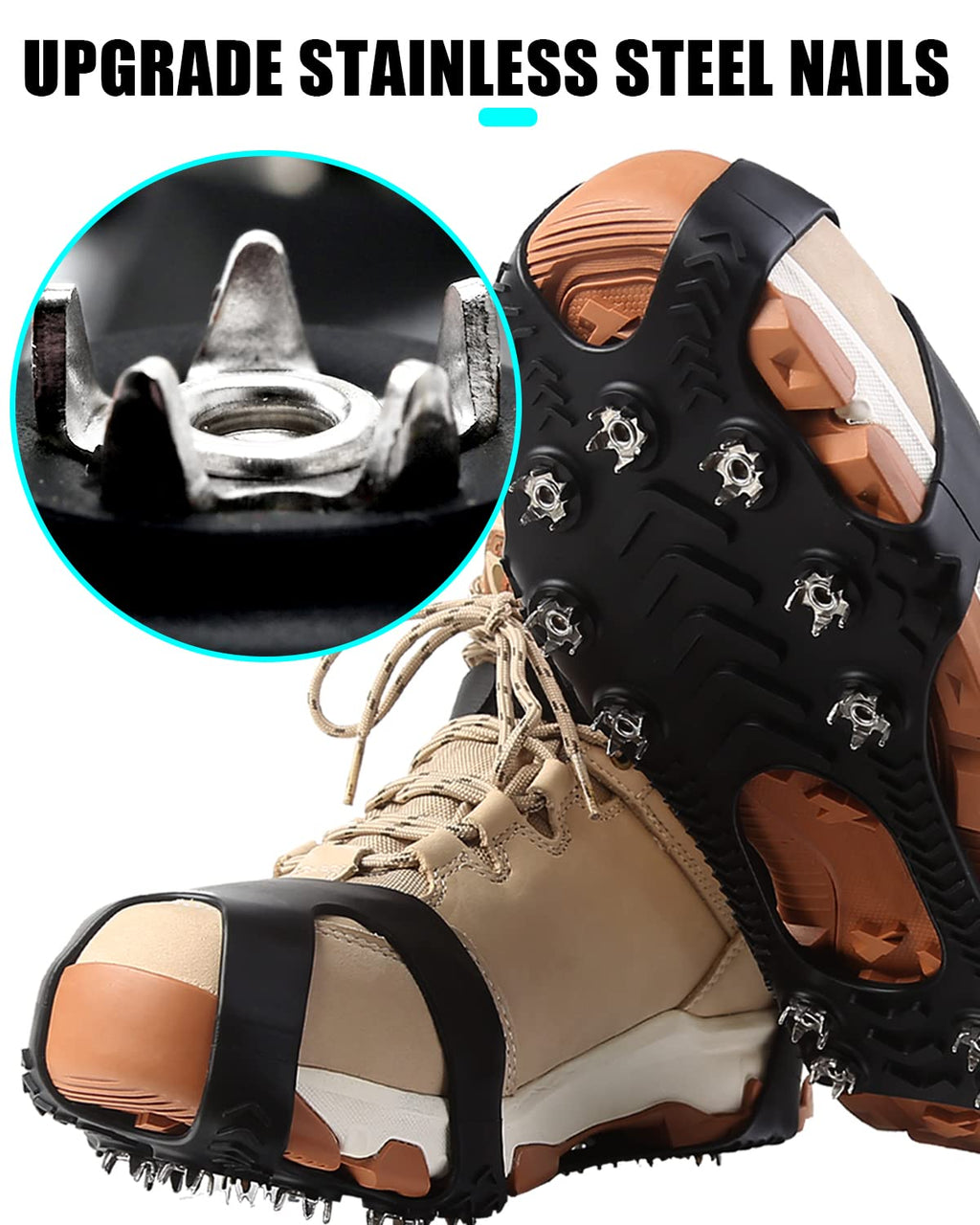 11 Spikes Crampons, Upgraded Version Stainless Steel Anti-Slip, Ice Cleats Traction Grips For Hiking Shoes And Boots, Safe Prote