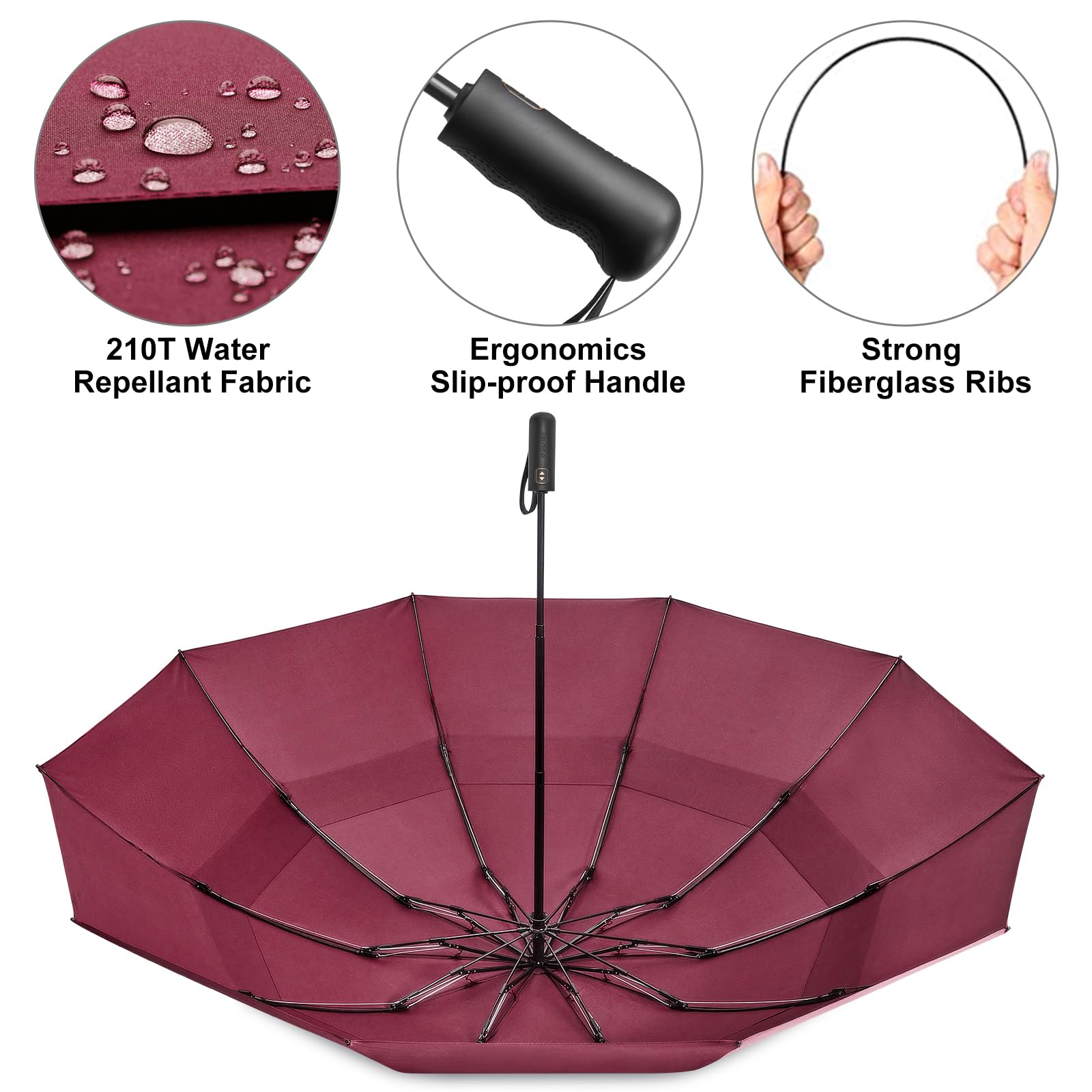 G4Free 54 Inch Large Golf Umbrella Compact Reverse Travel Umbrella Automatic Open Close (Burgendy)