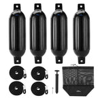 Affordura Boat Fender 4 Pack Boat Bumpers Fenders With 4 Ropes, Boat Bumpers For Pontoon Boat Fenders Inflatable (Black, 6.5 Inc
