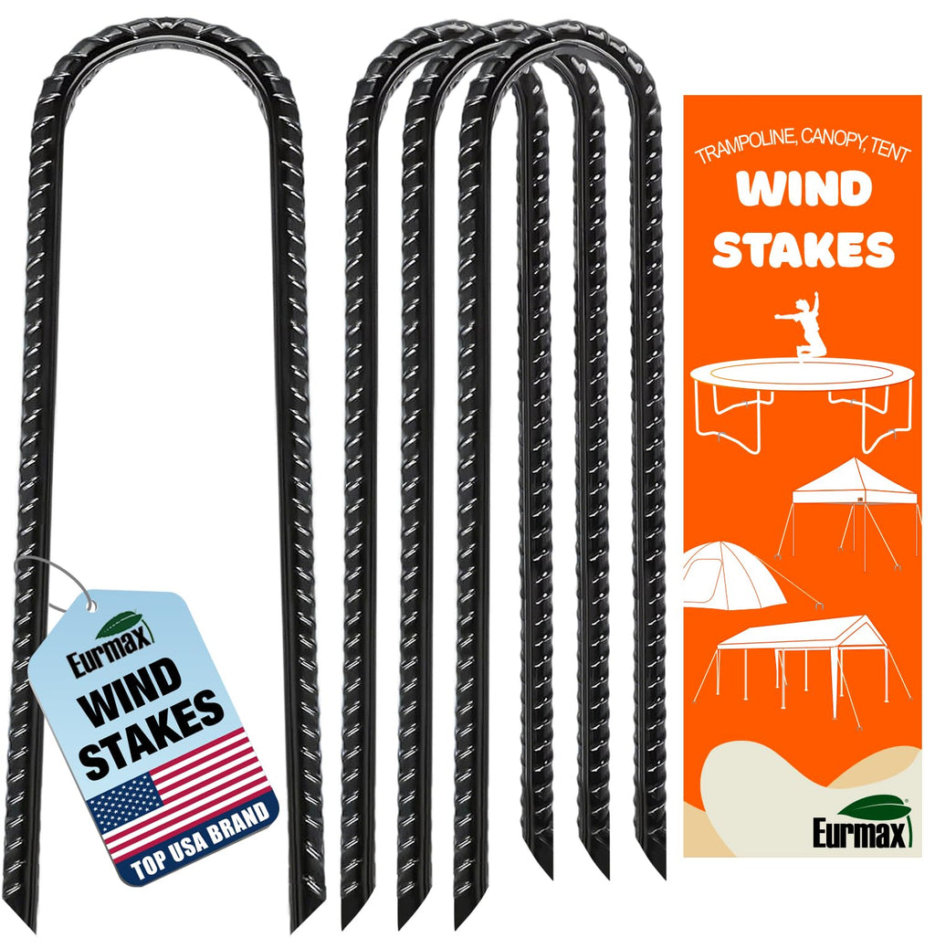 Eurmax Usa U-Shaped-Rebar-Stakes-12-Inch, Ground Stakes Heavy Duty Trampoline Stakes Rebar Galvanized For Camping Tent Trampolin