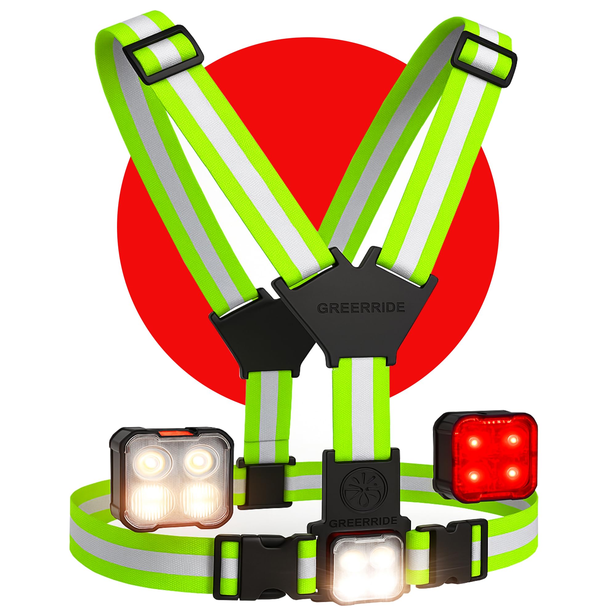 Greerride Reflective Running Vest And Gear - Reflective Vest Including Rechargeable & Removable Running Lights For Runners - Per