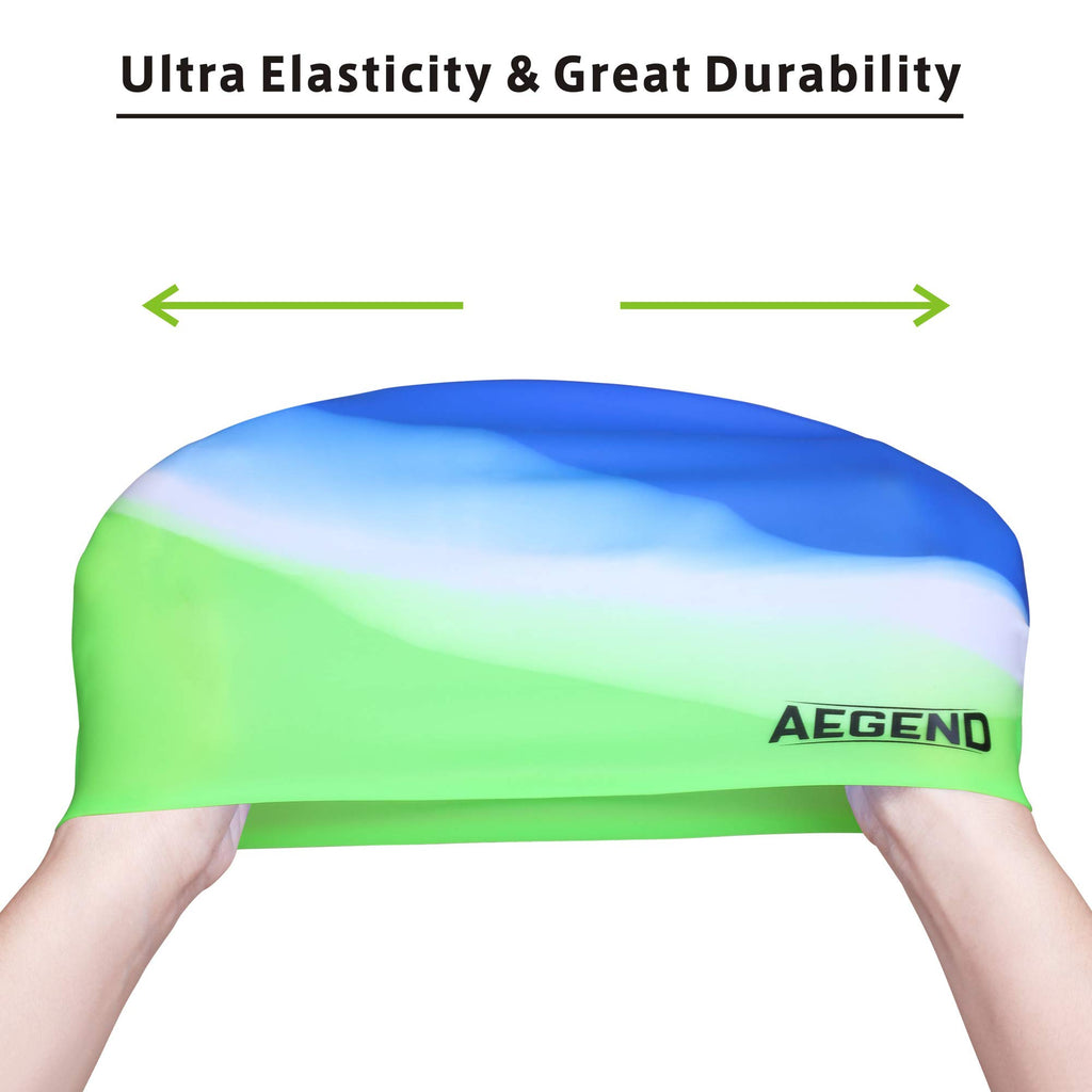Aegend Kids Swim Cap (Age 4-8), 2 Pack, Blue & Green