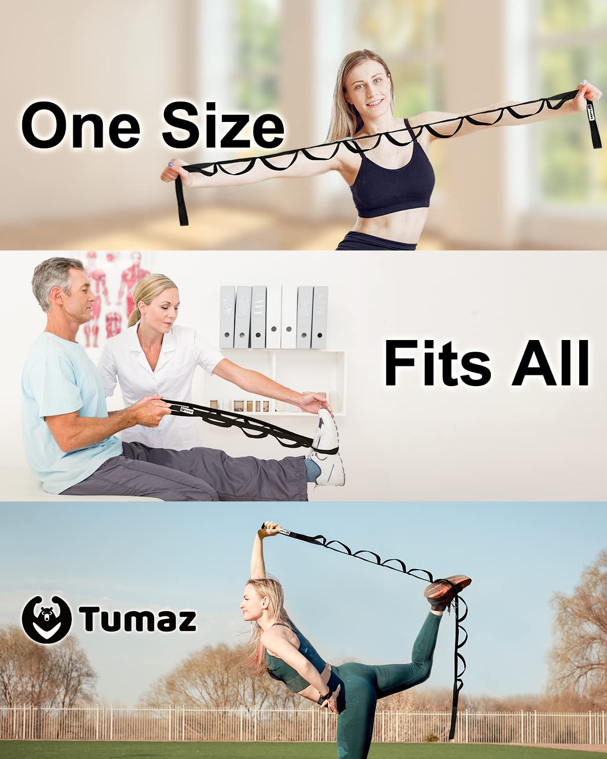 Tumaz Stretching Strap - 10 Loops  Non-Elastic Yoga Strap - The Perfect Home Workout Stretch Strap For Physical Therapy, Yoga, P