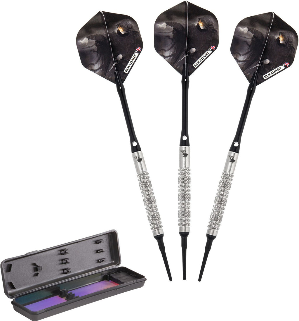 Elkadart Wizard 80% Tungsten Soft Tip Darts With Storage/Travel Case, Ringed, 18 Grams Silver