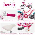 Gymax Kids Bike, 14 18 Inch Kids Bicycle With Training Wheels,Front Handbrake, Basket, Ring Bell & Doll Chair, Toddler Bike For