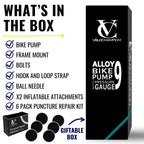Velochampion Alloy 9 Mini Bicycle Pump With Gauge 120 Psi - Portable Bike Pump Includes Mount Kit, 6 Glueless Patches And Inflat