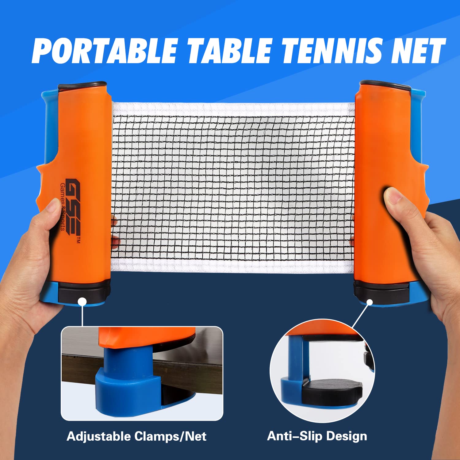 Adjustable Retractable Ping Pong Net  Post Portable Table Tennis Net  Clamps Replacement Ping Pong Net For Any Tables (Orange)