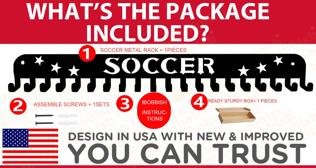 Soccer Sports Medal Holder Hanger Display Rack With 20 Hooks,Soccer Medal Holder For Wall With 16Inchl,Sports Medal Hanger Displ
