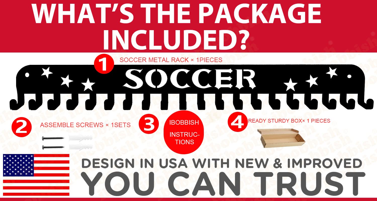 Soccer Sports Medal Holder Hanger Display Rack With 20 Hooks,Soccer Medal Holder For Wall With 16Inchl,Sports Medal Hanger Displ