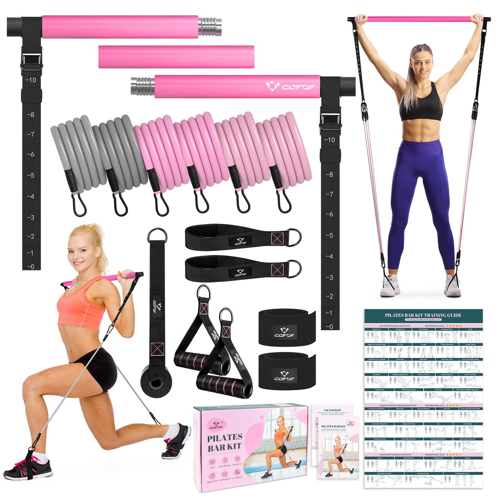 Pilates Bar Kit With Resistance Bands, Multifunctional Yoga Pilates Bar With Heavy-Duty Metal Adjustment Buckle, Portable Home G