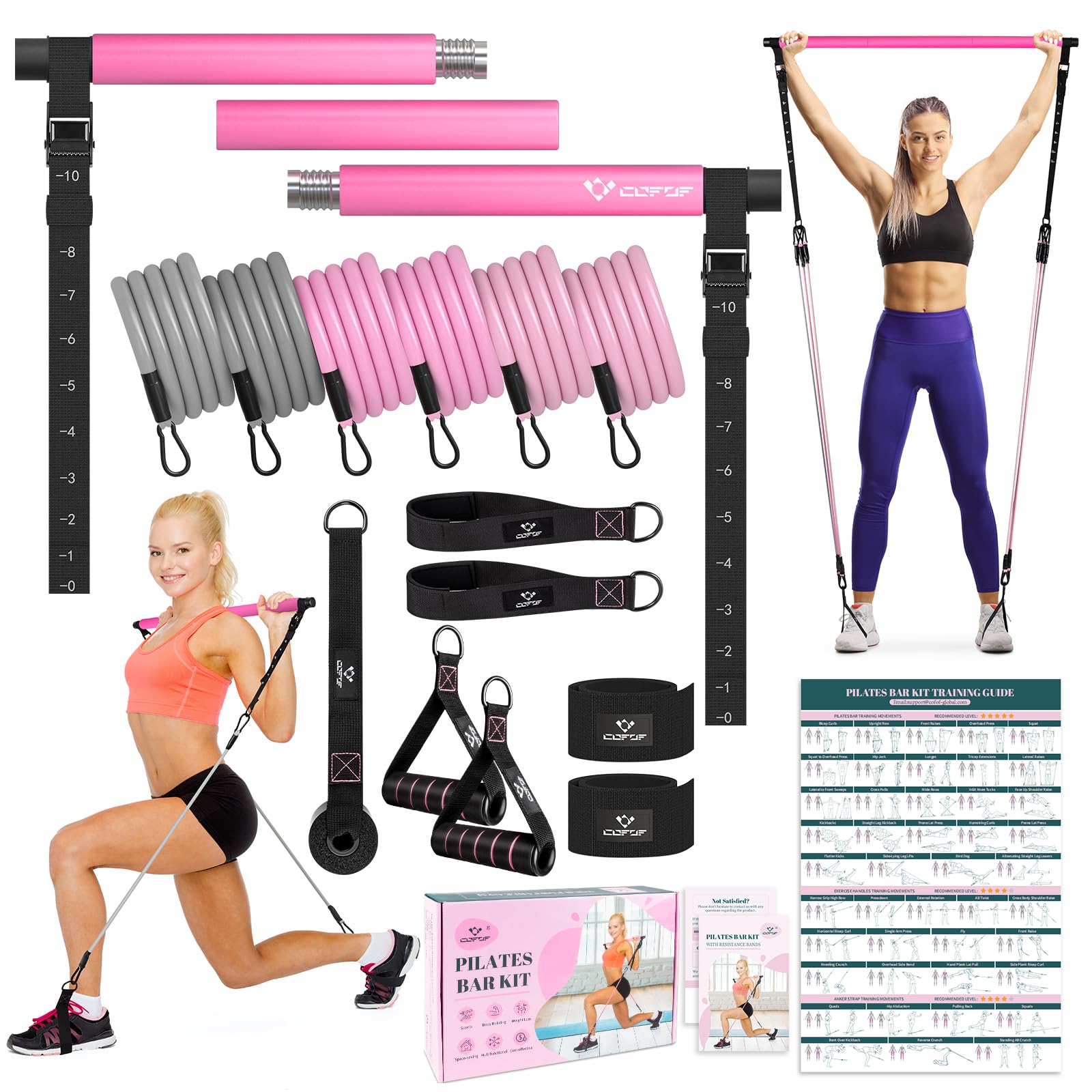 Pilates Bar Kit With Resistance Bands, Multifunctional Yoga Pilates Bar With Heavy-Duty Metal Adjustment Buckle, Portable Home G
