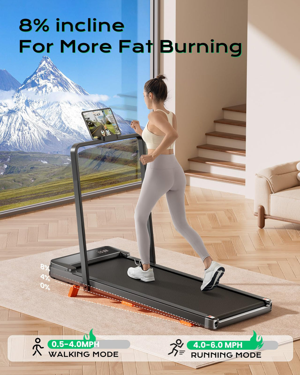 TREAFLOW Walking Pad,Treadmill with Incline for Home, 2.5HP Portable Under Desk Treadmill with 265 Lbs