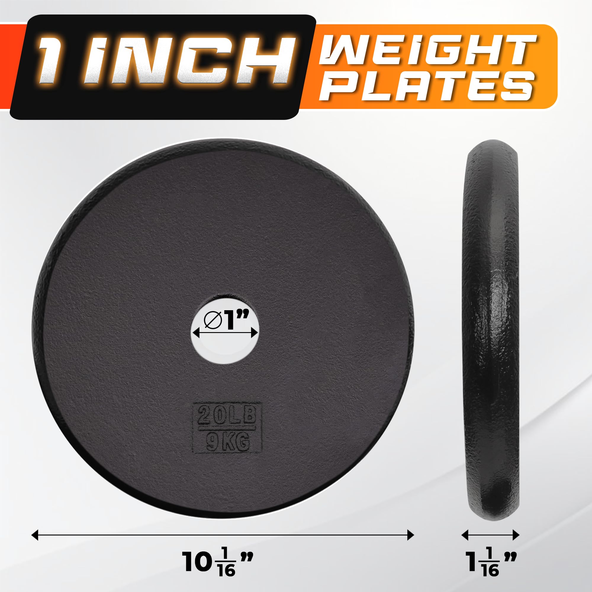 Yes4All 1-Inch Cast Iron Weight Plates For Dumbbells - Standard Weight Disc Plates (20 Lbs, Single)