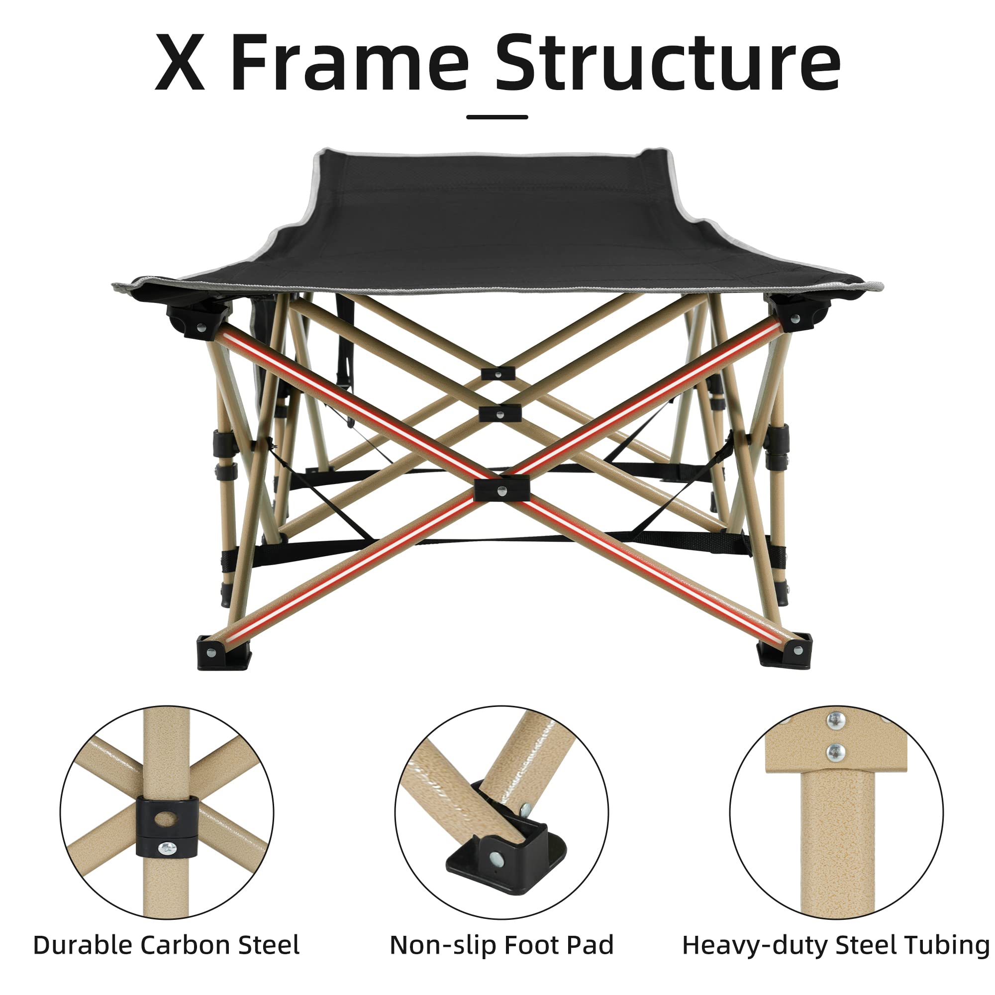 Fragess Portable Camping Cot, 600Lbs Max Load, Extra Wide With Thick Mattress, Folding Cot For Outdoor Camping/Office, Home Nap