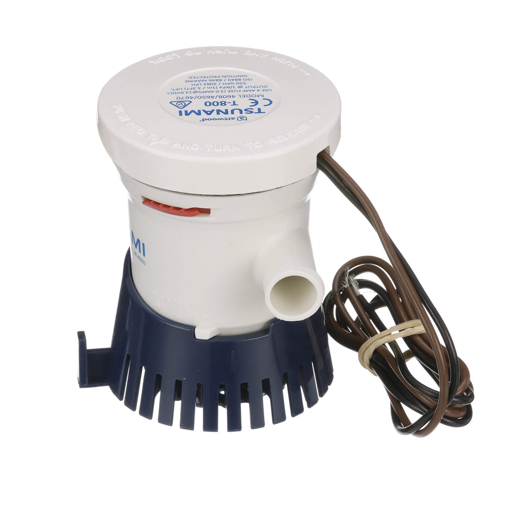 Attwood 4608-7 Tsunami T800 Bilge Pump, 800 Gph, 12-Volt, Barbed -Inch Diameter Outlet, 29-Inch Wire