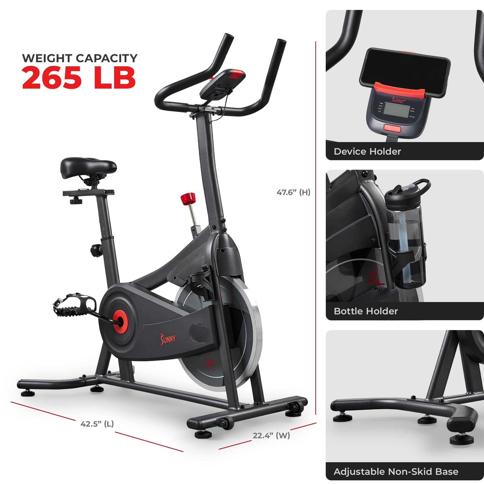 Sunny Health & Fitness ACTIVE Smart Cycling Exercise Bike, Magnetic Resistance Plus 4-Way Adjustable Cushion Seat, Home Stationa