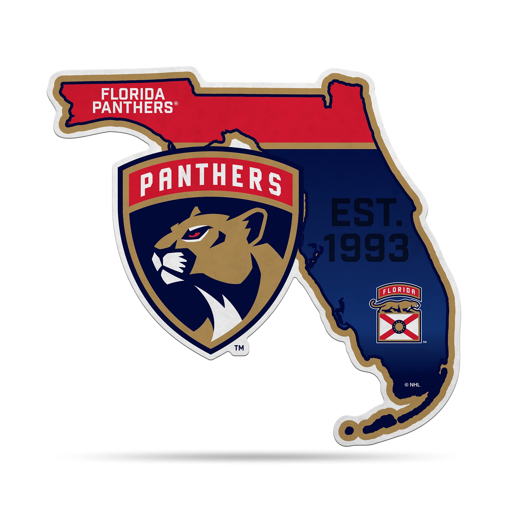 Rico Industries Nhl Florida Panthers State Shape Shape Cut Pennant - Home And Living Room D  Cor - Soft Felt Ez To Hang, 18X0.10