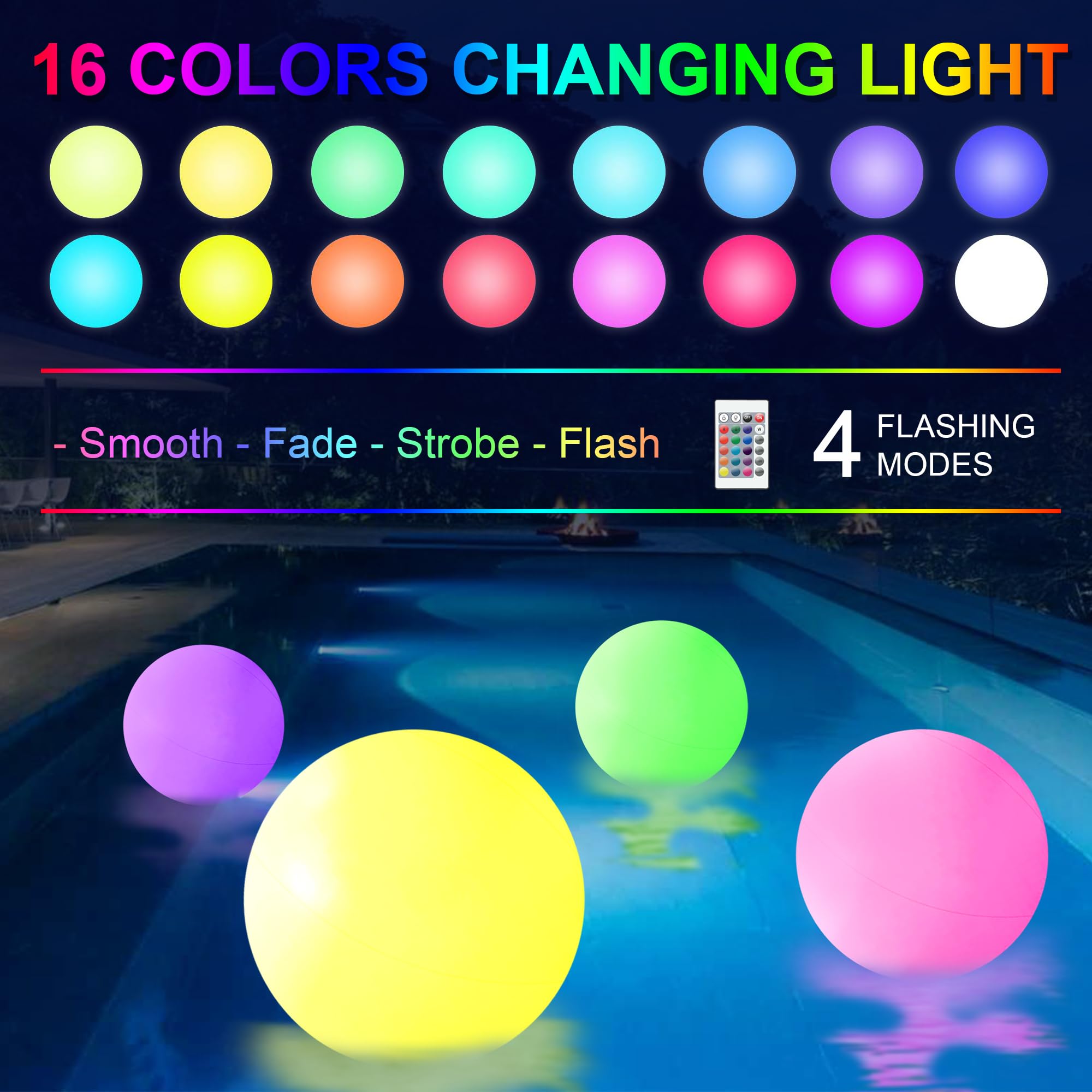 Naldoxyn Pool Toys,Led Beach Ball With Remote Control,12In Beach Balls With 16 Colors Lights And 4 Light Modes,100Ft Control Dis