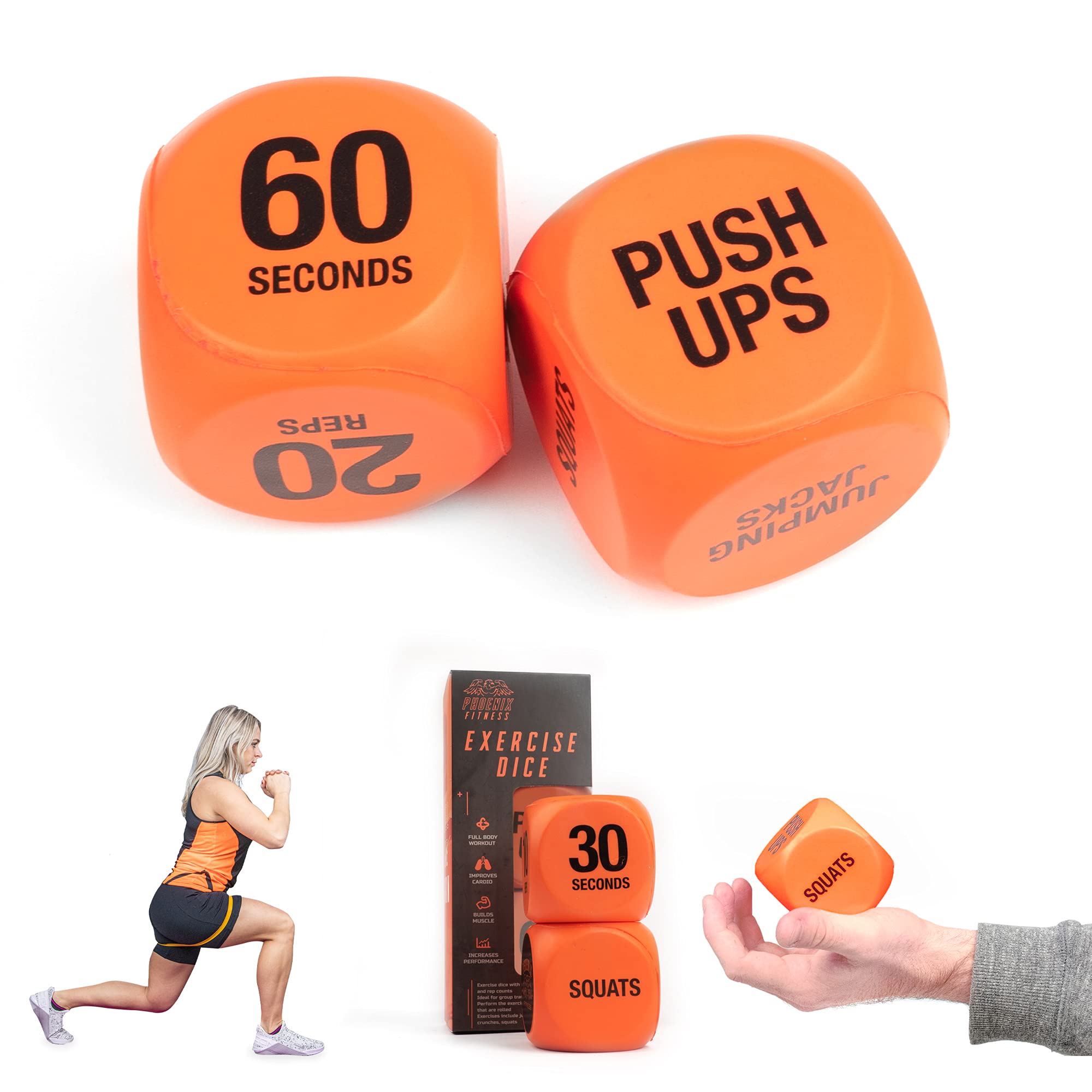 Phoenix Fitness Exercise Dice - Workout Dice Game for Cardio, HIIT Training and Exercise Classes - Full Body Training includes P