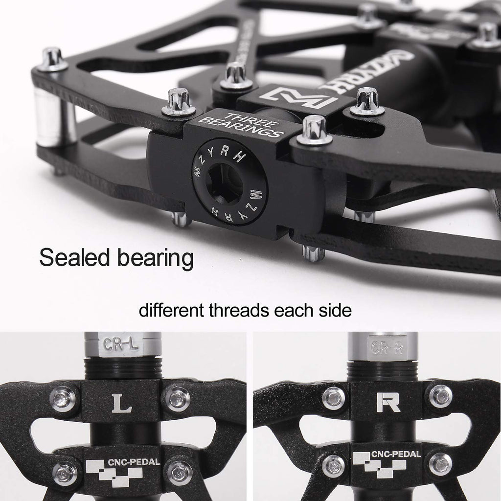 Mzyrh Mountain Bike Pedals, Ultra Strong Colorful Cnc Machined 9/16'' Cycling Sealed 3 Bearing Pedals(Black 3 Bearings)