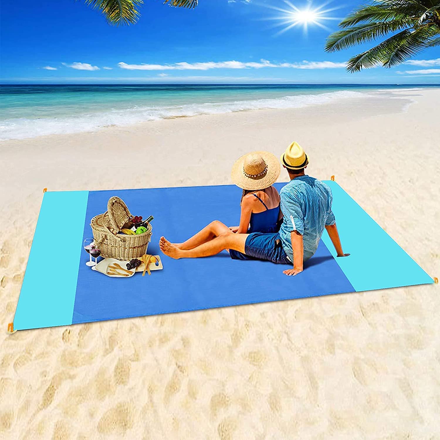 Beach Blanket, Beach Mat Sand Free Waterproof 79'' X 83'' Suitable For 4-7 Adults, Waterproof Lightweight Picnic Blankets For Tr