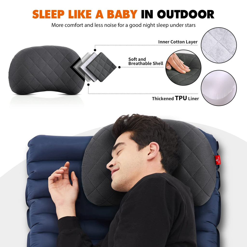 Hikenture Camping Pillow, Inflatable Air Pillow With Removable Cover, Backpacking Pillow For Sleeping, Ultralight Blow Up Pillow