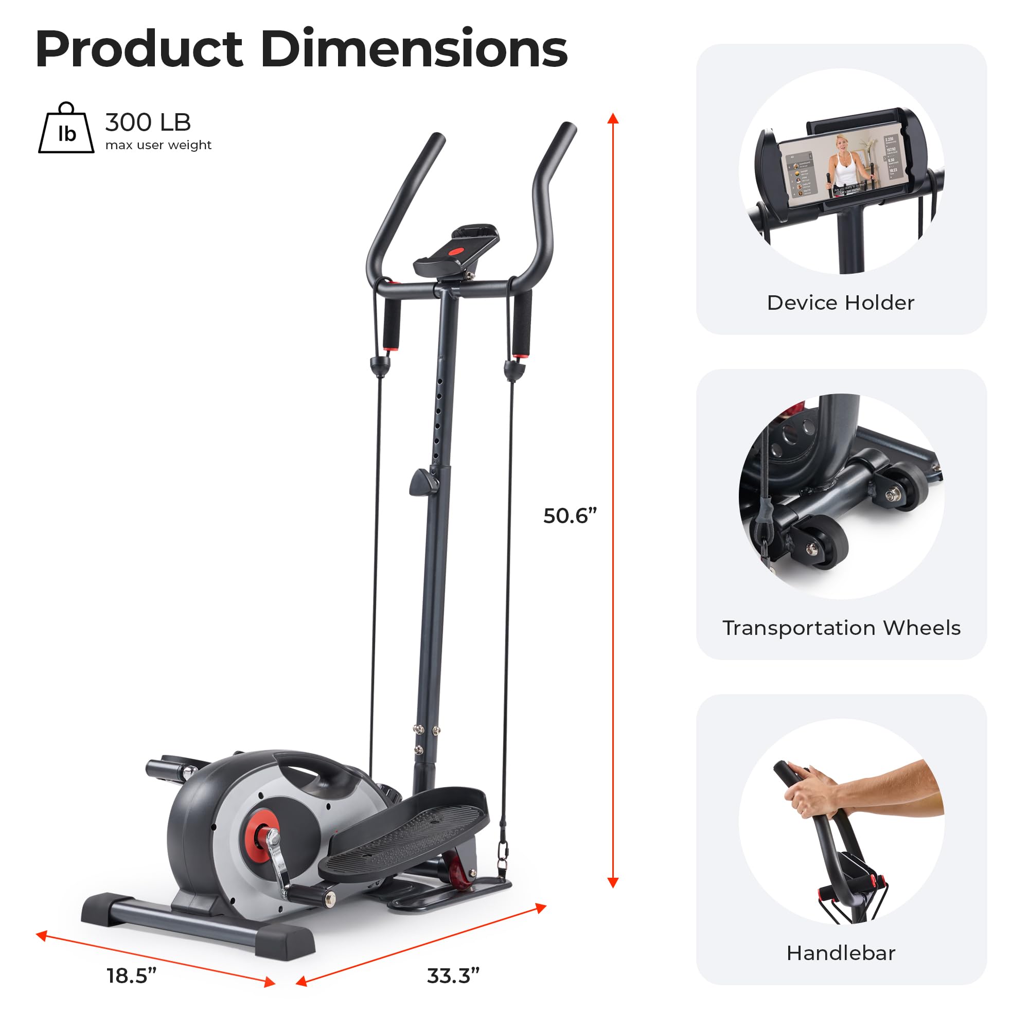 Sunny Health & Fitness Smart Compact Elliptical Cross Trainer with Handlebar and Exercise Bands, Magnetic Resistance, Senior Hom