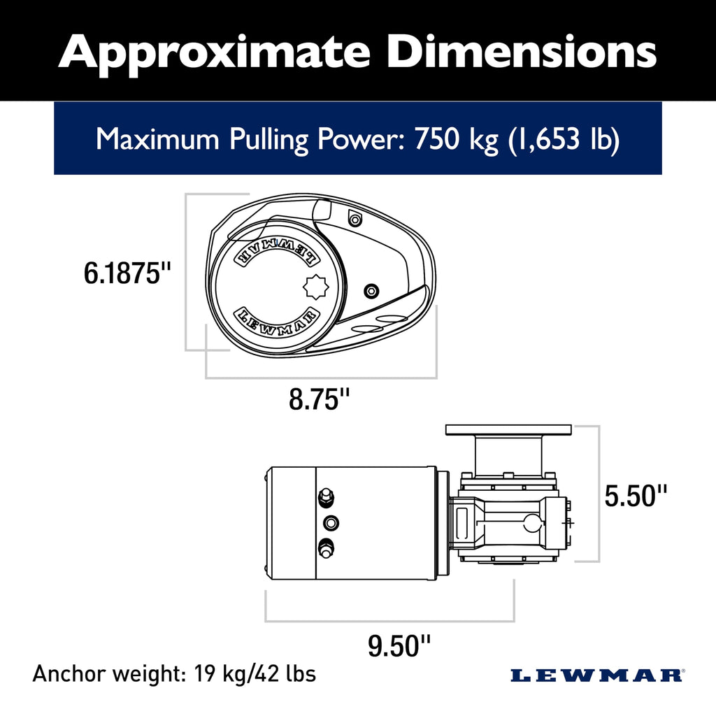 Lewmar 12V/700-Watt V1 (002) Gypsy Only For Electric Power/Sailboats 28'-40' With 1/4'' G4 Chain, Max Pull 1,653 Lbs. - 20202011