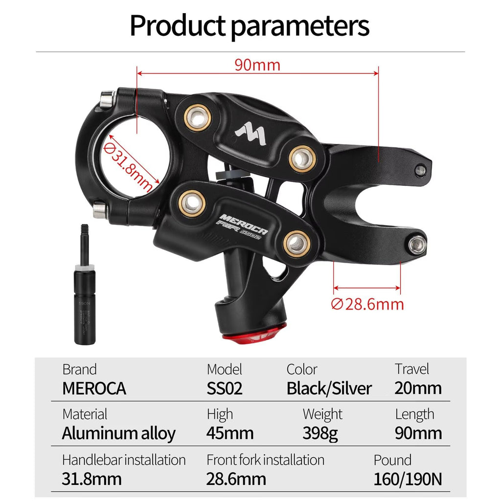 Meroca 5-Linkage Air Suspension Mtb Stem, 20Mm Travel 160/190N, Aluminum Alloy Shock-Absorbing Handlebar Stem For Mountain Bikes