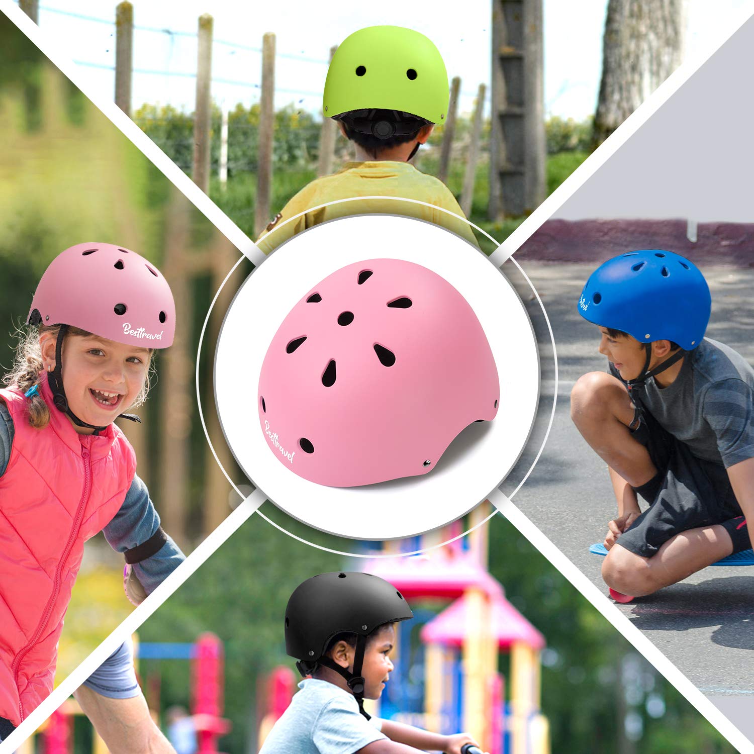 Besttravel Adjustable Helmet For Kids Toddler Bike Ages 3-8 Years Old Boys Girls Multi-Sports Safety (Pink)