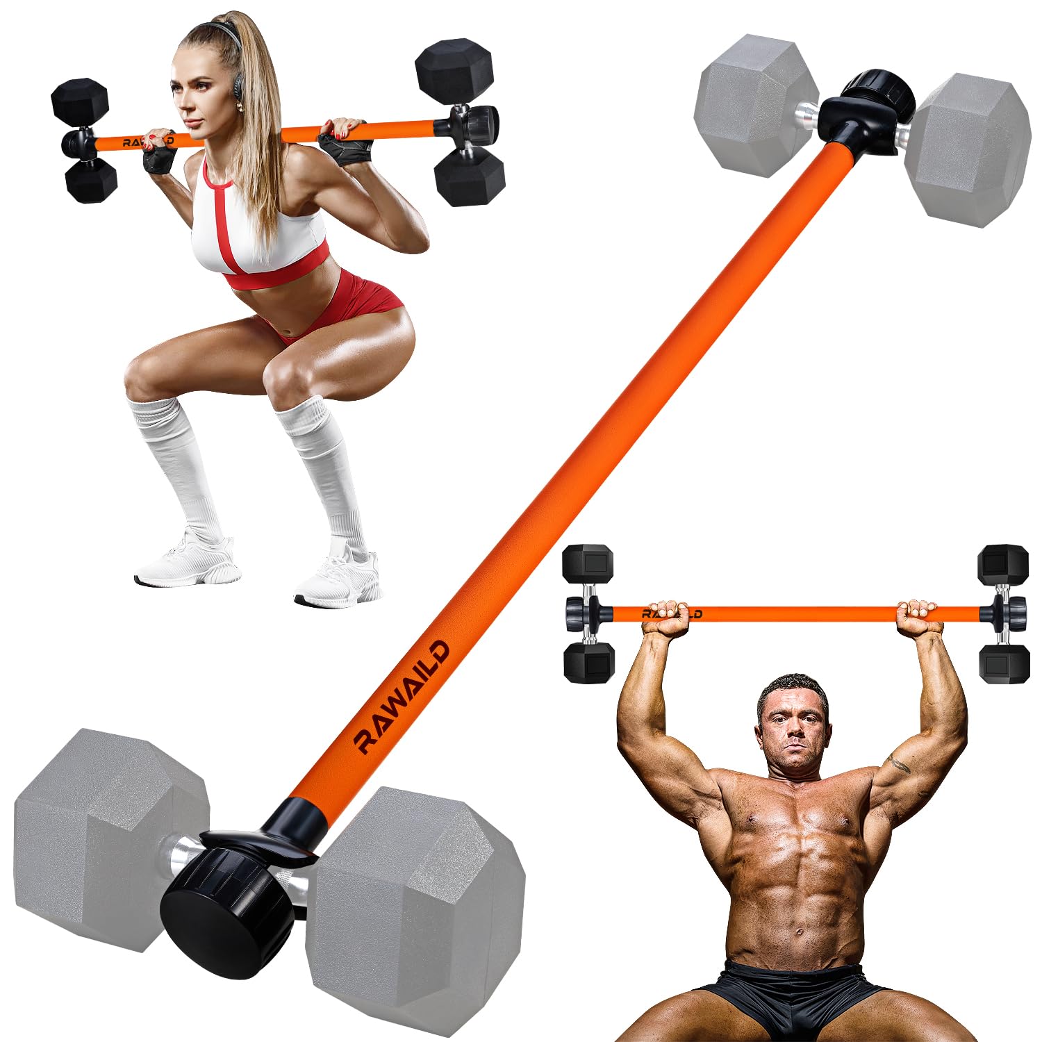 Rawaild Dumbbell Converter, Convert Dumbbells to Barbell Set, Weight Bar for Bench Presses, Squats, Hip Thrust, Deadlifts, Home 