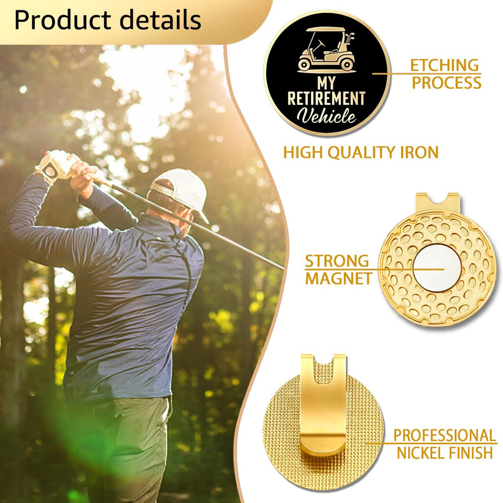Geygie My Retirement Vehicle Black Gold Golf Ball Marker With Magnetic Hat Clip, Funny Golf Gifts And Accessories For Men Women