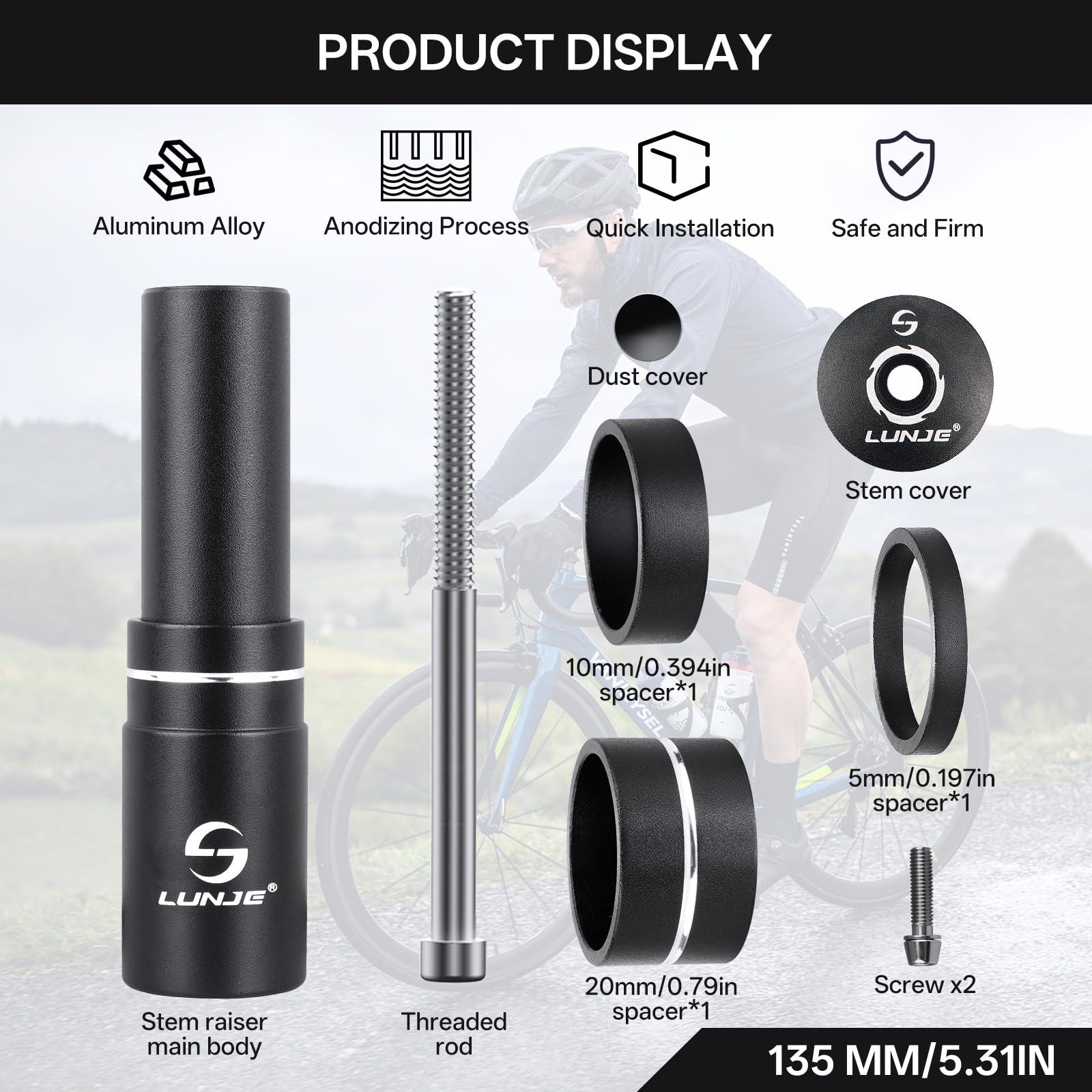 Lunje Bike Stem Riser Extender - 1-1/8 28.6Mm Fork Stem, Aluminum Adapter For Mountain Bikes, Road Bikes, Mtb, Bmx, Lightweight,
