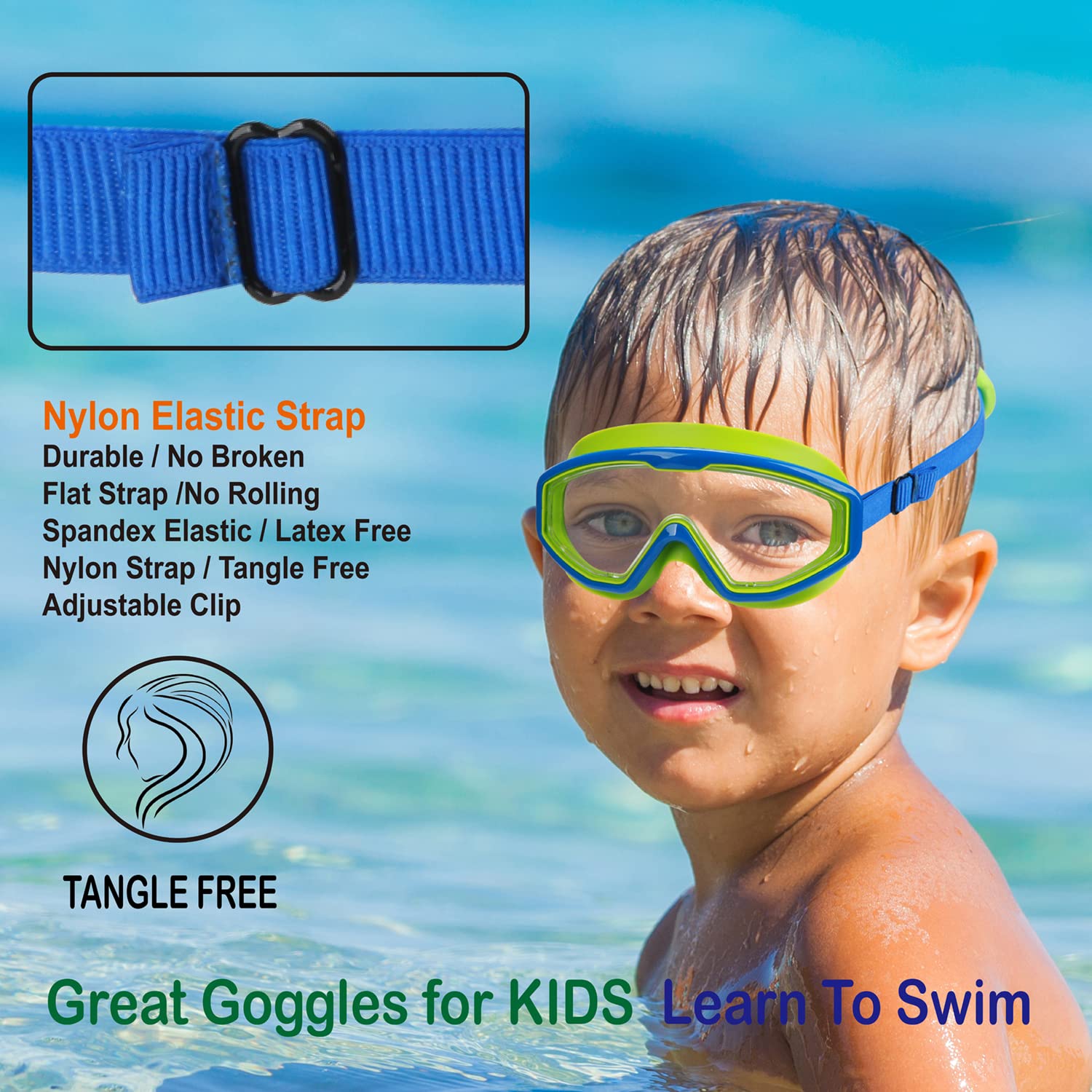 Hydrocomfy Kids Swim Goggles 4-7, Swimming Goggles Kids, Green Dino Swimming Goggles For Kids/Toddlers/Youth