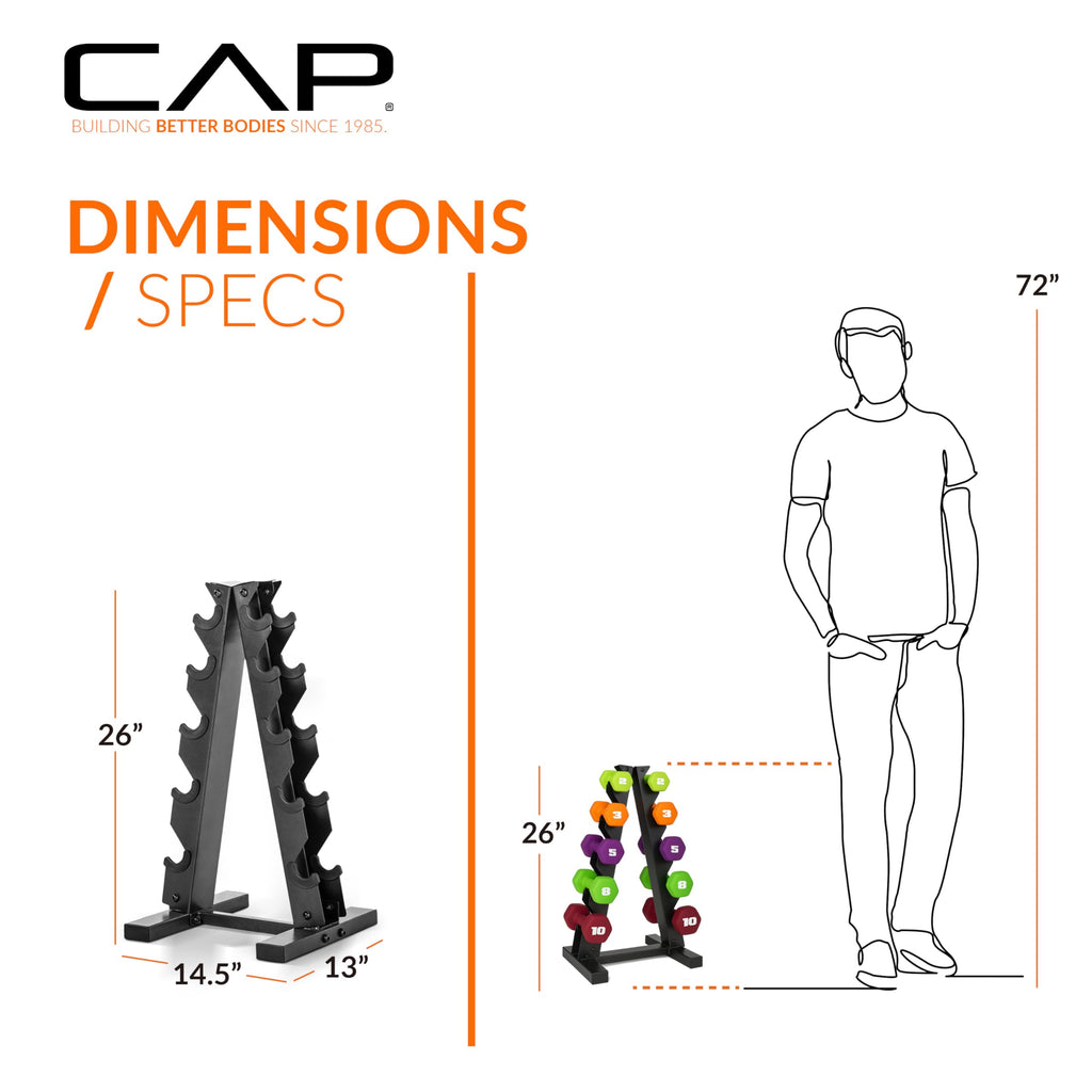 CAP Barbell 56 LB Set of Neoprene Dumbbells with Rack Color Series | 2, 3, 5, 8, 10 LB pairs