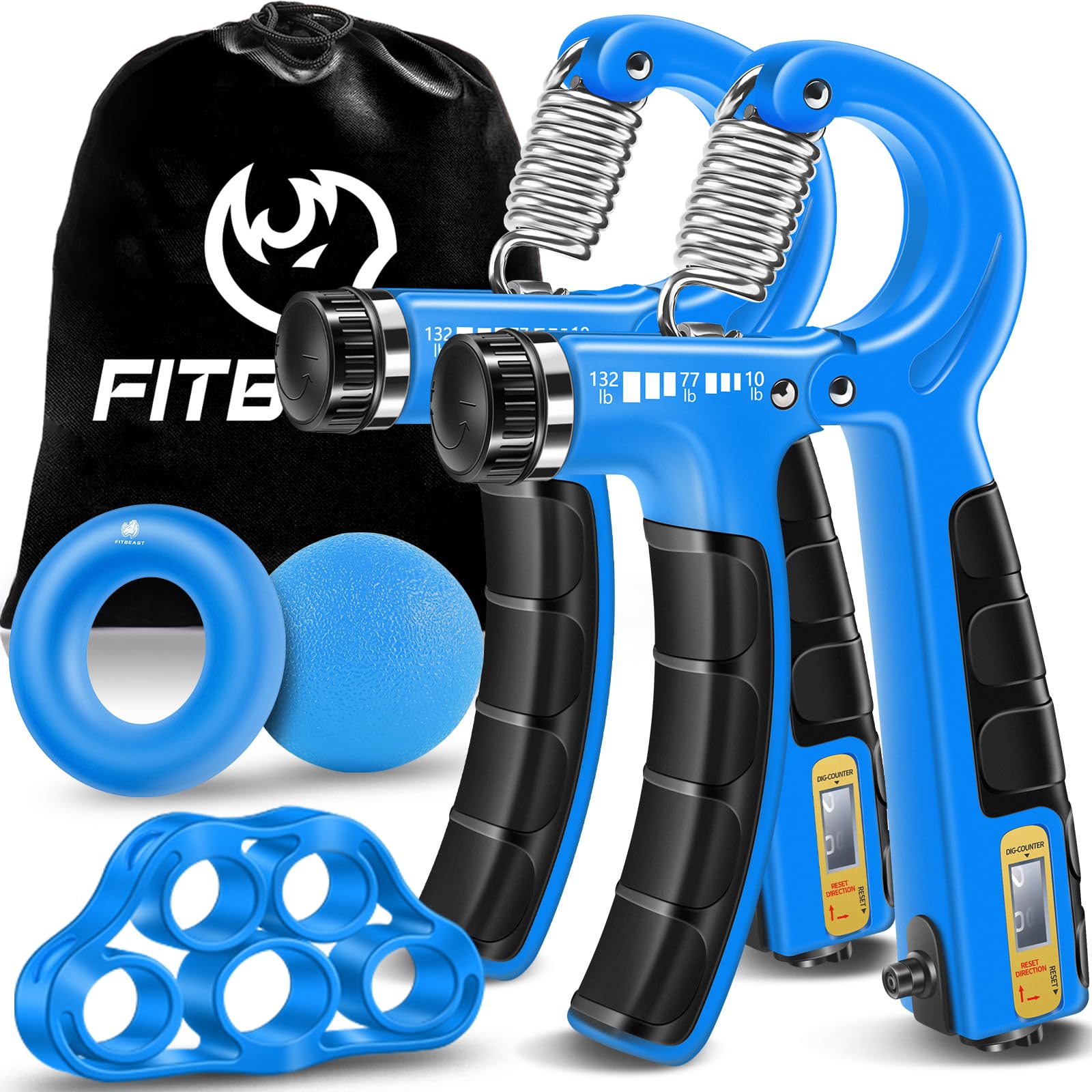 Fitbeast Hand Grippers Adjustable Strengthener Workout Kit Forearm Strengthener With Counters Finger Exerciser - 5 Pack, Sky Blu