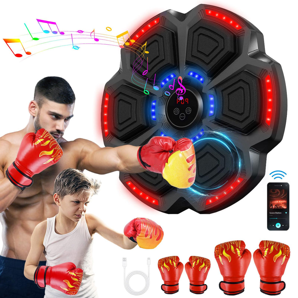 Baswip 2025 Music Boxing Machine For Adults/Kids W/ 2 Gloves - Smart Bluetooth Wall Mounted Punching Bag, 9 Modes & Speeds, Digi