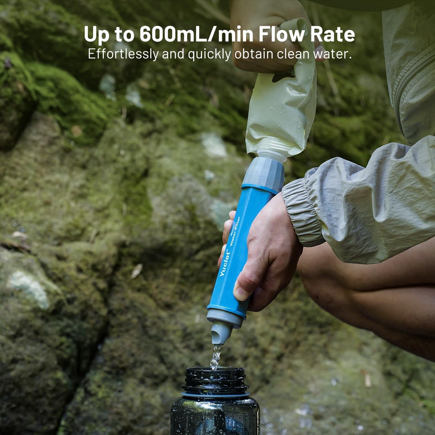 Yuclet Squeeze Water Filtration System With Four 34-Oz Squeezable Pouches And 0.1 Micron Filter Straw, Portable Water Purifier S
