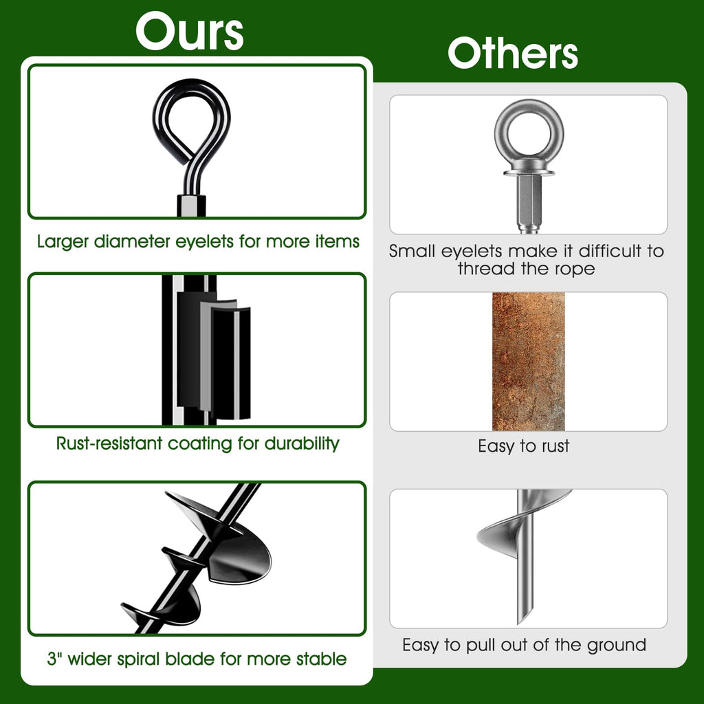 Ground Anchors 4 Pack, Heavy Duty Swing Set Anchors, Spiral Earth Anchors For Trampoline, Camping, Shed, Canopies, Metal Trampol