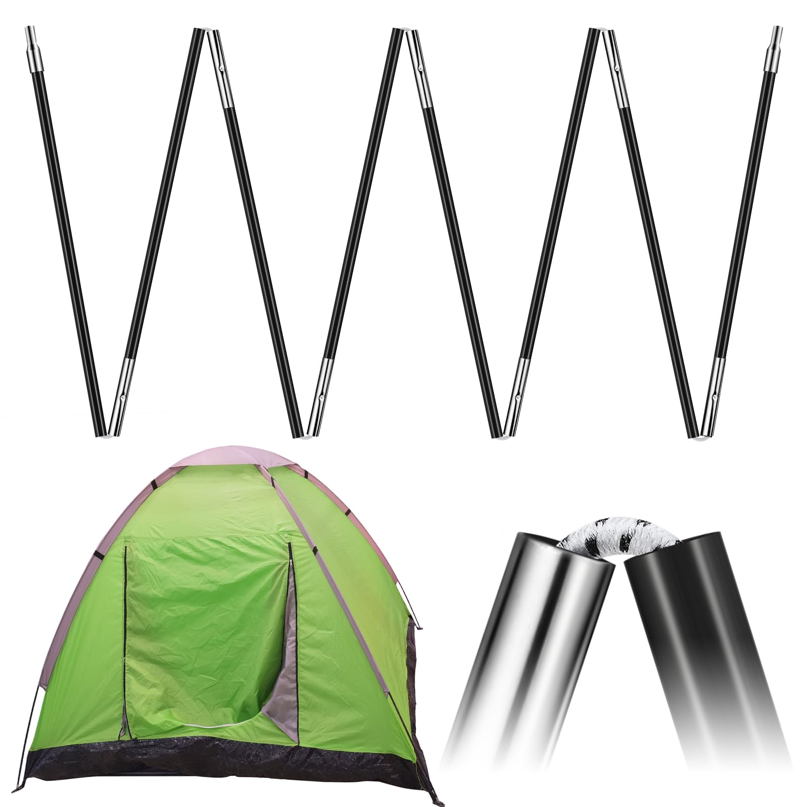 Yaocom 8.5ft 8mm Fiberglass Tent Poles Replacement Pre Assembled Black Tent Poles Camping Rod Parts for Hiking Outdoor Camping B