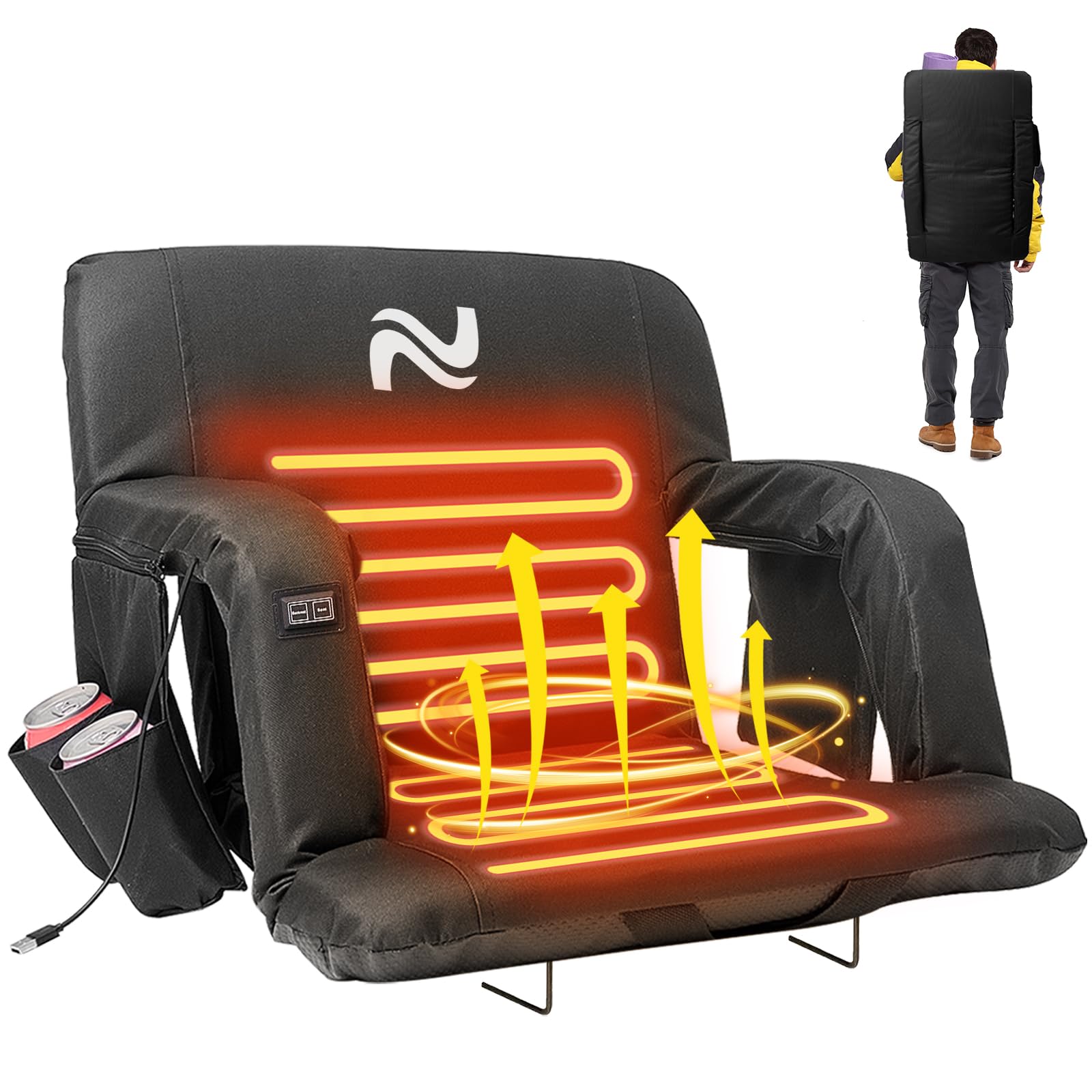 Begonia.K Double Heated Stadium Seats for Bleachers with Back Support, Portable and Lightweight Heated Bleacher Seat with Backre