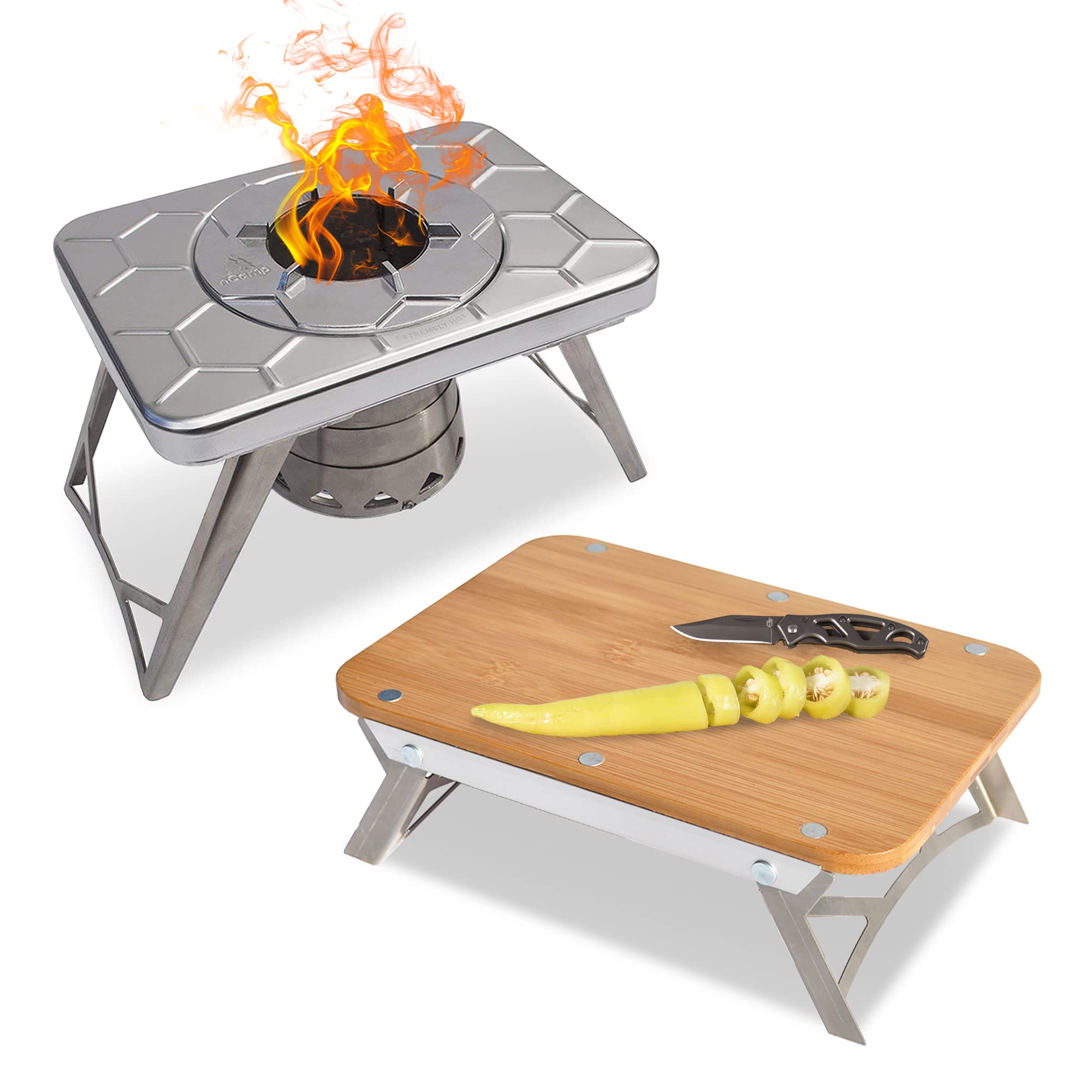 Ncamp K2G Basic Compact Cooking Stove And Prep Surface Board Outdoor Camping Set Bundle