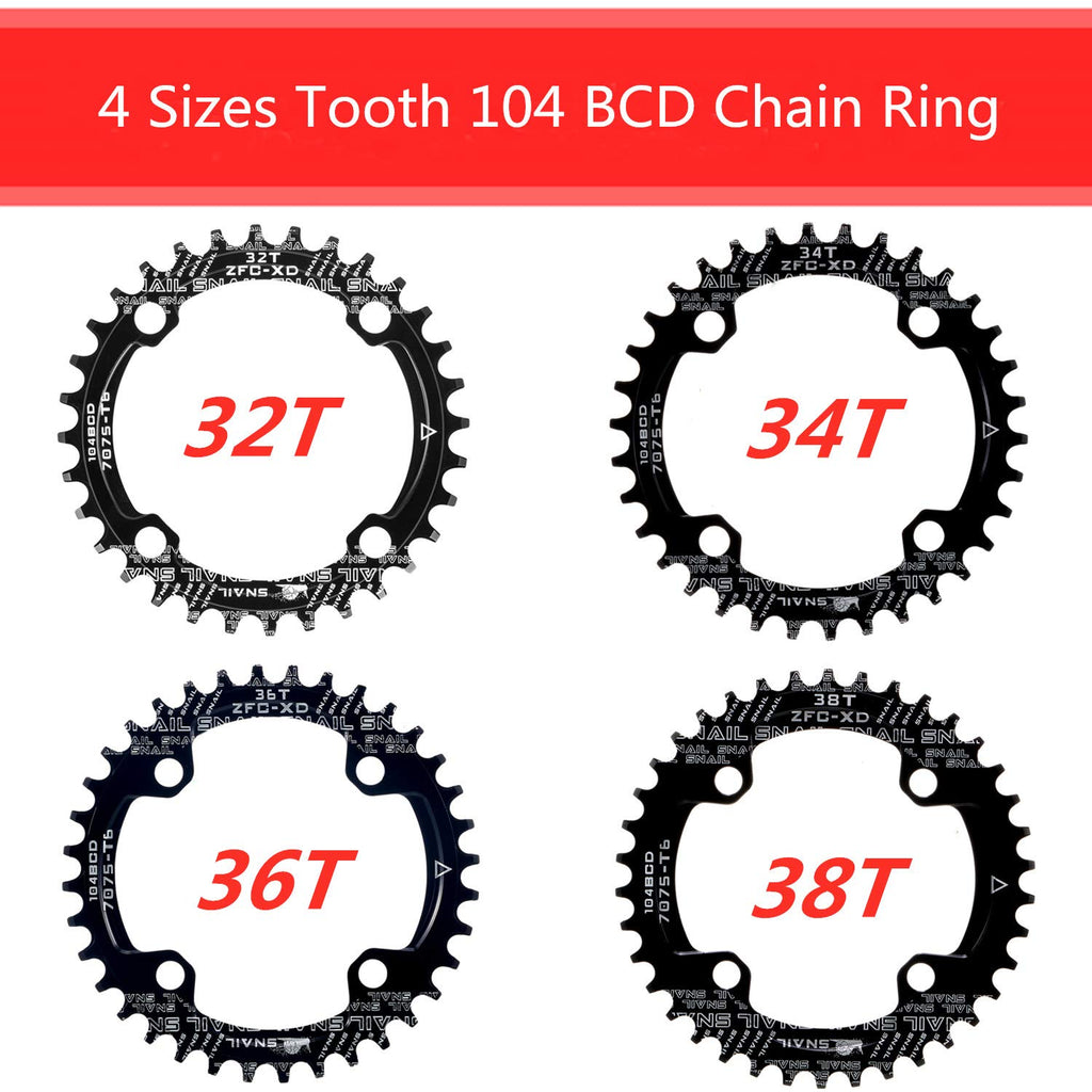 Boao Chainring 104 Bcd 32T 34T 36T 38T Narrow Wide Single Chain Ring With 4 Pieces Sprocket Bolts For Road Bikes, Mountain Bikes