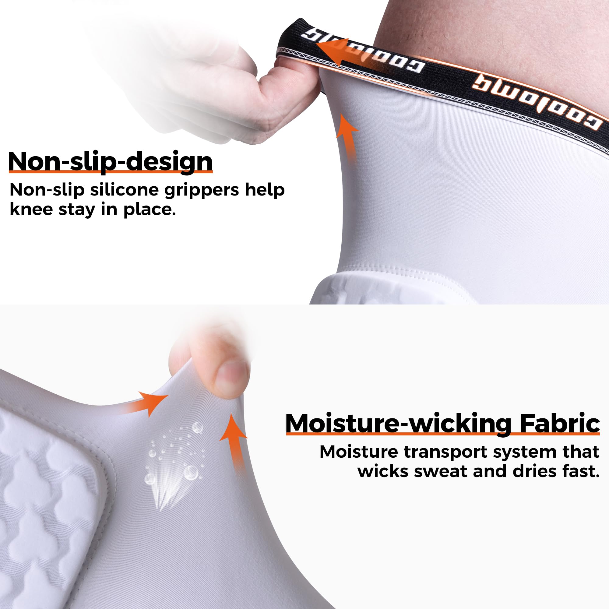 Coolomg Basketball Knee Pads Compression Leg Sleeves For Volleyball Football Weightlifting White L