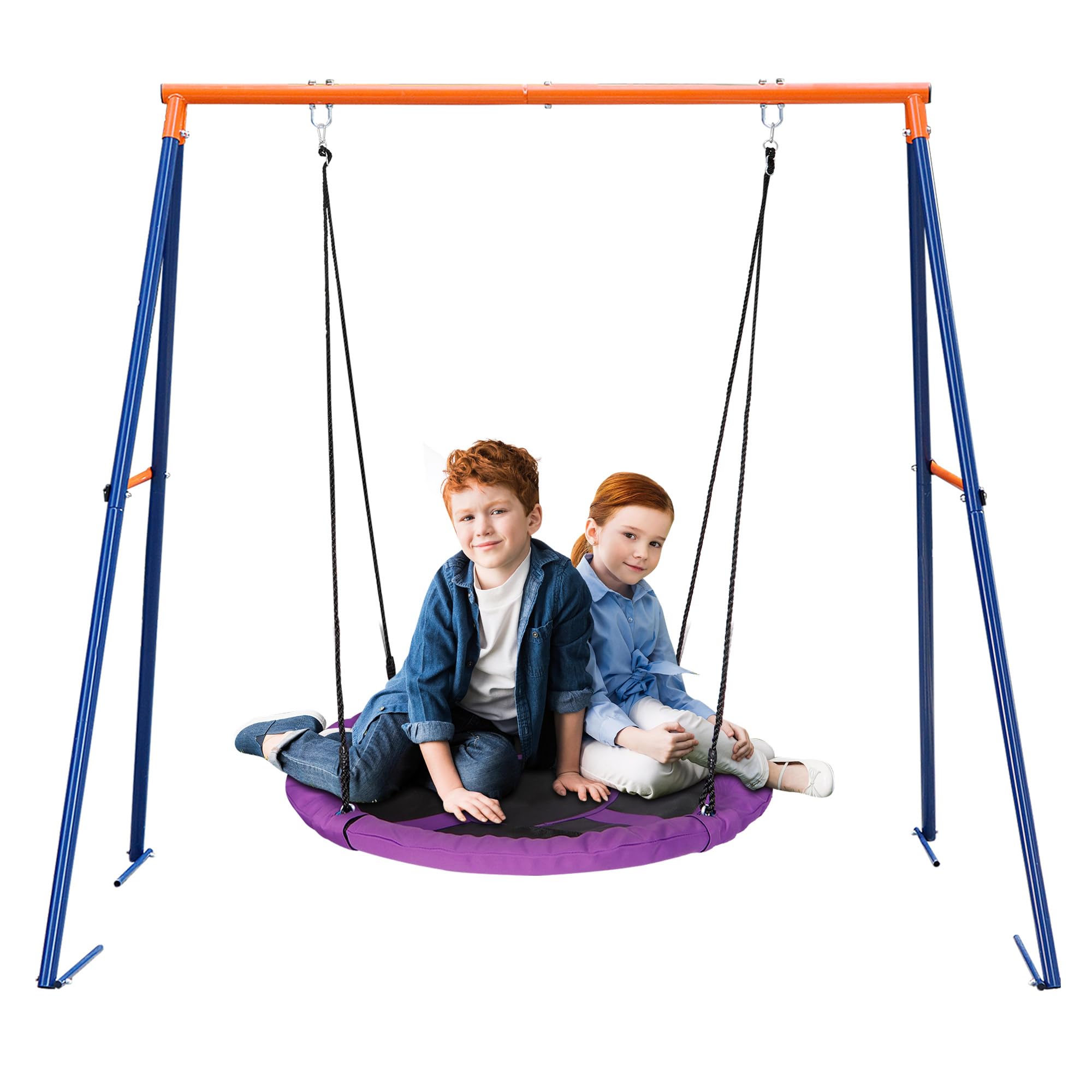 SUPER DEAL Saucer Swing with Stand for Kids Outdoor, 40 inch Swing Set with Heavy Duty Metal A Frame and Adjustable Ropes for Ba